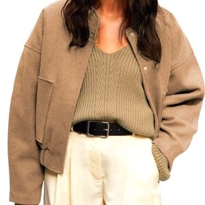 NWOT Khaki Cropped Bomber Lightweight Shacket